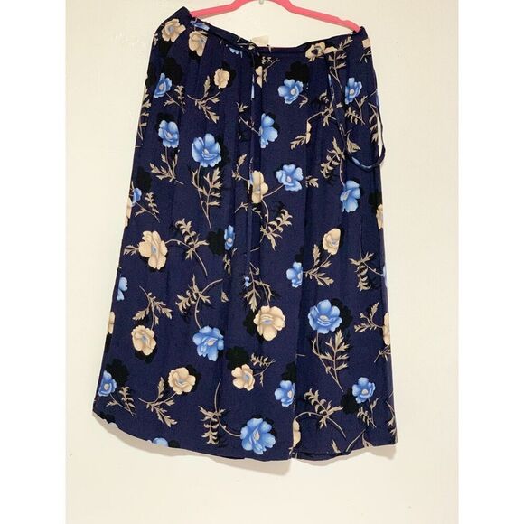 Vintage TR Bentley 90s floral Skirt size XL BLUE FLORAL RAYON SKIRT SUMMER WEAR - Picture 3 of 8